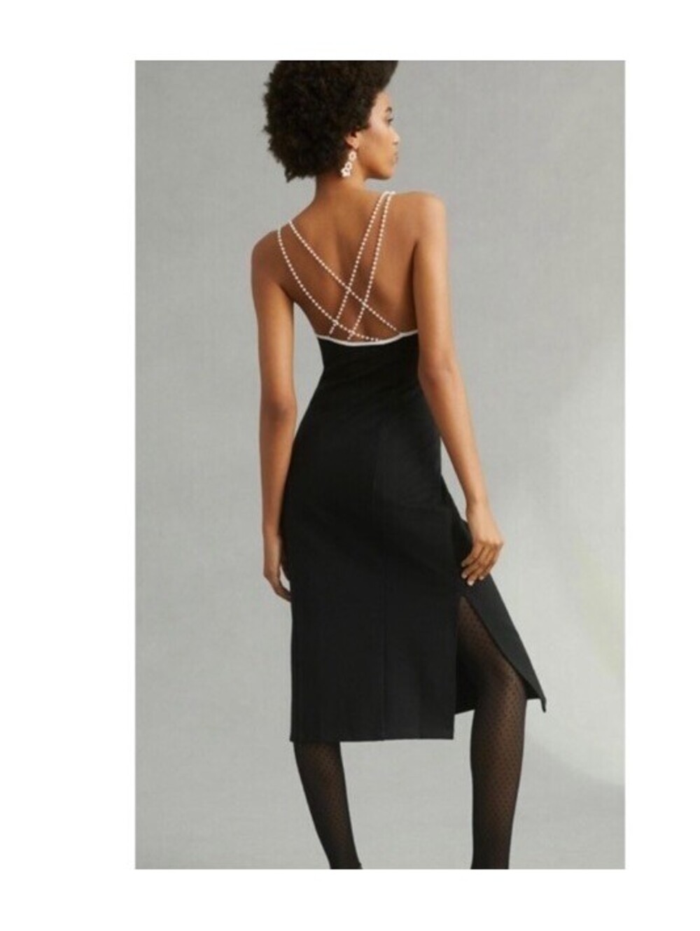 Anthropologie MAEVE Pearl-Strap‎ MIDI Dress Black Size Small